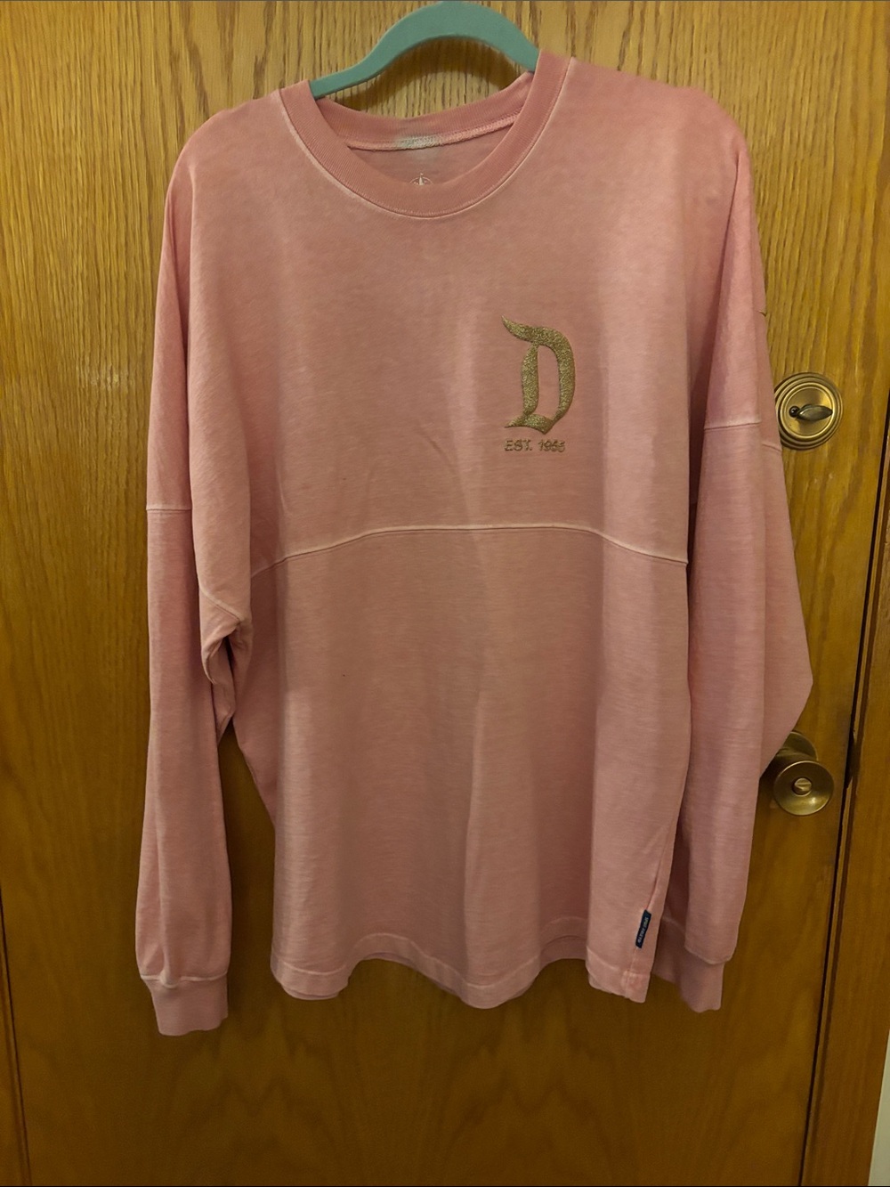 Pink Long-Sleeve Crewneck Sweater with Embroidered 'D'